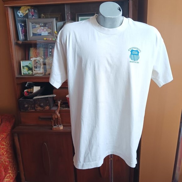 XL Vintage T-shirt Single Stitch 90's Union Pacific Engineering Services Trashed - Picture 1 of 8